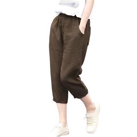XuJwPNcy Cotton Linen Capris Women Summer High Rise Button up Cropped ...
