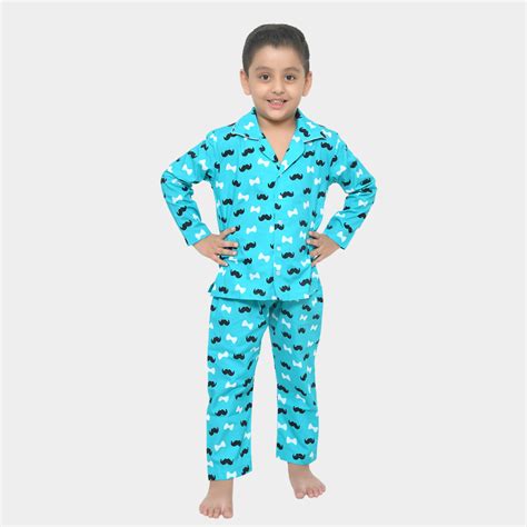 Blue Moustache Printed Cotton Night Dress for Boys – FunKrafts Shop