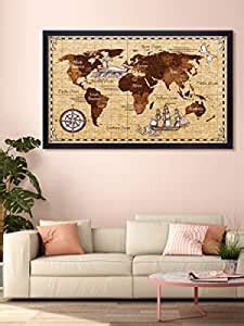 999STORE Printed Historical World Map Painting Wall Art with Black ...