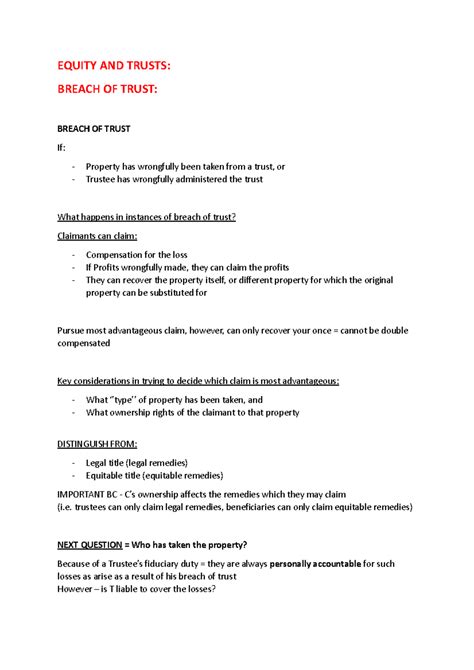 16 - breach of trust - EQUITY AND TRUSTS: BREACH OF TRUST: BREACH OF ...