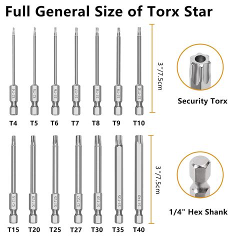 Buy MulWark 14PC Security Torx Bit Set 3 Long Tamper Proof Star ...