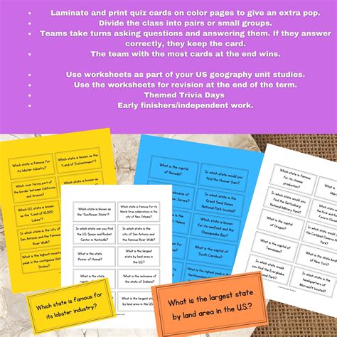 US Geography Worksheets - United States Trivia Printables & Quiz Cards ...