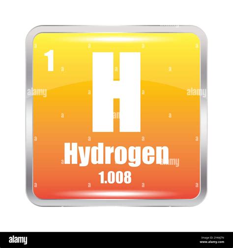 Hydrogen element icon. Yellow and orange square. Chemical symbol H. Atomic number one Stock ...