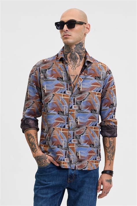 Buy Men's Brown Abstract Slim Fit Shirts Online | Snitch – SNITCH
