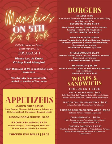 Munchie's On The 5th Bar and Grill - Menu