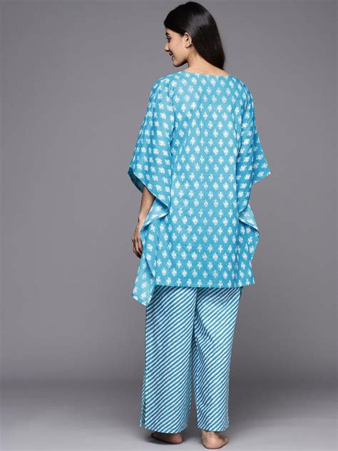 Buy Turquoise Blue Printed Cotton Night Suit Online at Rs.1045 | Libas
