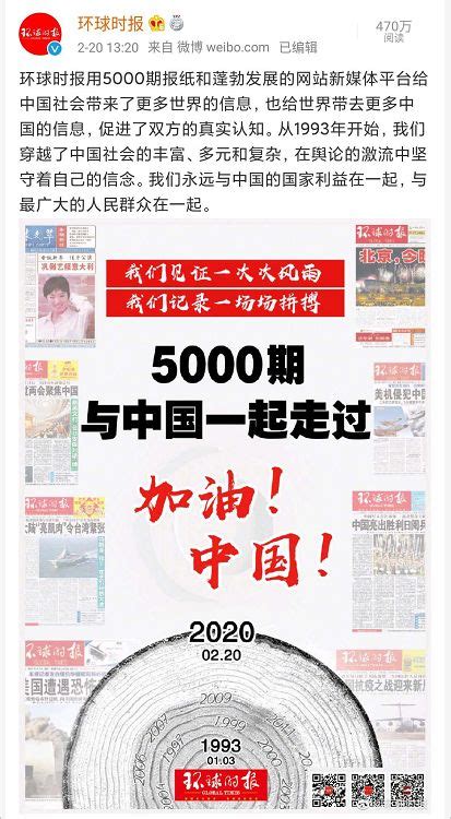 《环球时报》出版5000期，胡锡进：因找到中国社会共同利益的沃土而成长
