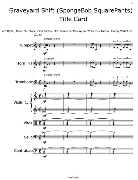 Graveyard Shift (SpongeBob SquarePants) | Title Card - Sheet music for ...