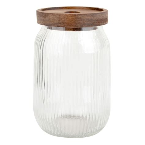 Clear Ribbed Glass Canister with Wooden Lid, 24oz