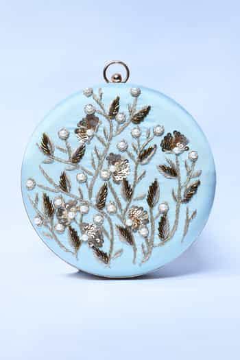 Buy Blue Embroidery, Sequins, Zari Falaq Hand Clutch by The Tan Clan ...