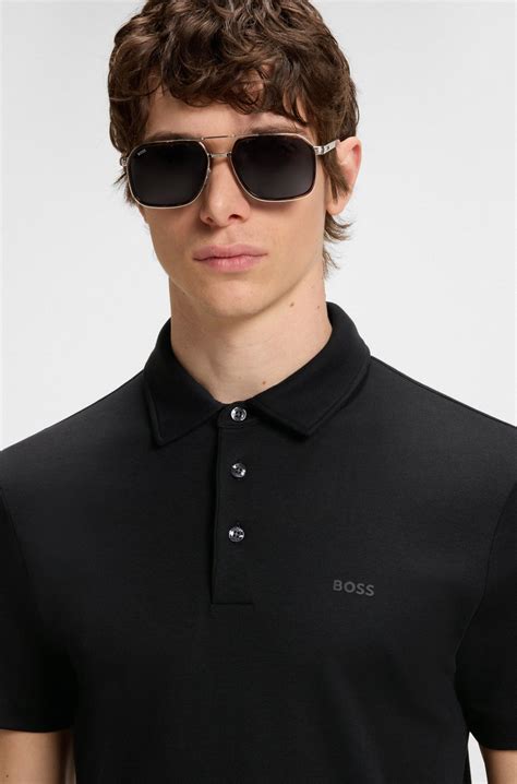 BOSS - Slim-fit polo shirt in interlock cotton - Black