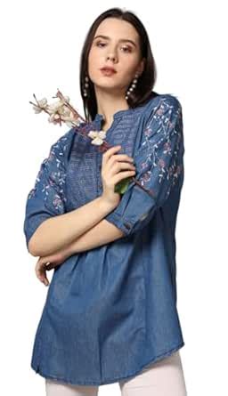 CREATIVE KURTI PALACE Denim Short Kurta for Women (Medium) : Amazon.in ...
