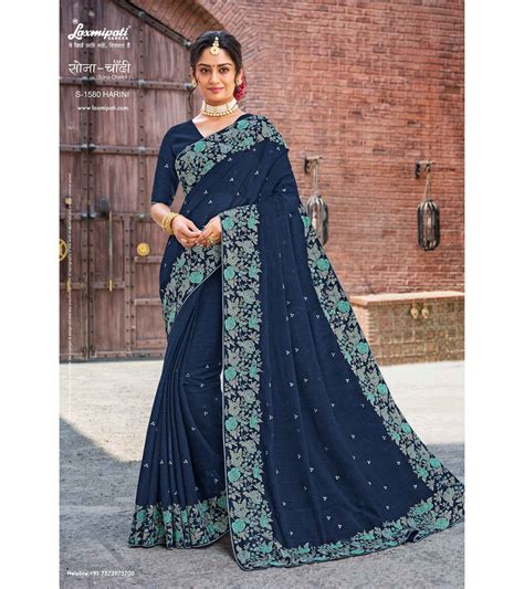Laxmipati Sona - Chandi S-1580 Chiffon Navy Blue Saree – Laxmipati ...