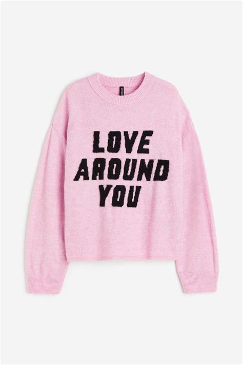 Jacquard-knit jumper - Light pink/Love Around You - Ladies | H&M IN