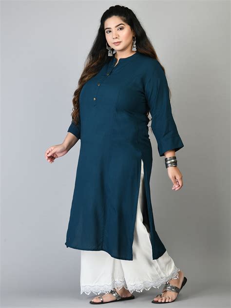 Plus Size Solid Teal Rayon Kurta – DESINOOR.COM