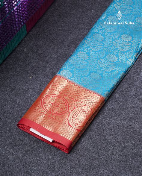 Semi Pattu Pavadai ( Rama Blue ) With Red Blouse 21" – Salammal Silks