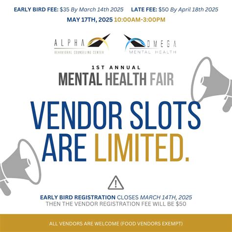 Omega Mental Health | ATTENTION!! Vendor Slots are limited. With the ...