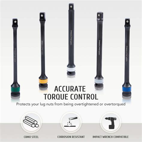 Buy 5pc 1/2" Drive Torque Limiting Extension Bar Set, Torque Extension Tool Set with 8 Inch ...