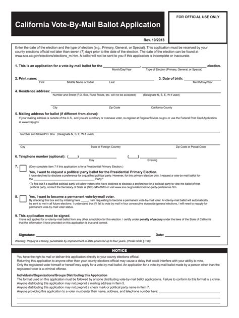 CA Vote-By-Mail Ballot Application Form - Fill Online, Printable ...