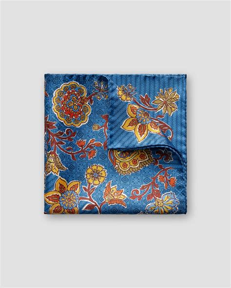 Navy floral silk pocket square - Eton