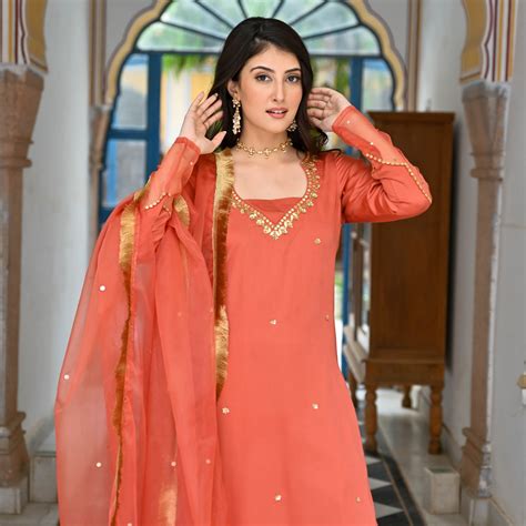 Surkh Traditional Designer Orange Suit Set for Women Online – UrbanStree