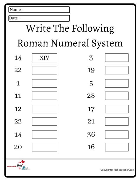 Roman Numerals Worksheet For Kindergarten - Printable Study Planner