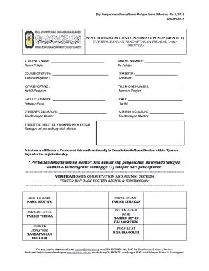Fillable Online Slip Pengesahan Pendaftaran Pelajar Lama (Mentor ...
