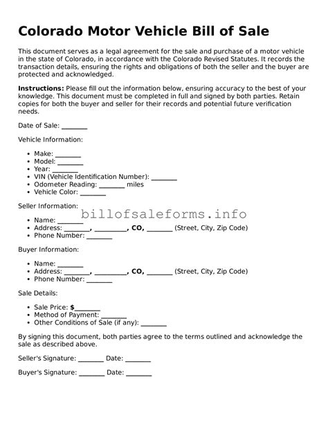 Printable Colorado Motor Vehicle Bill of Sale Template ⋆ Free Bill of ...