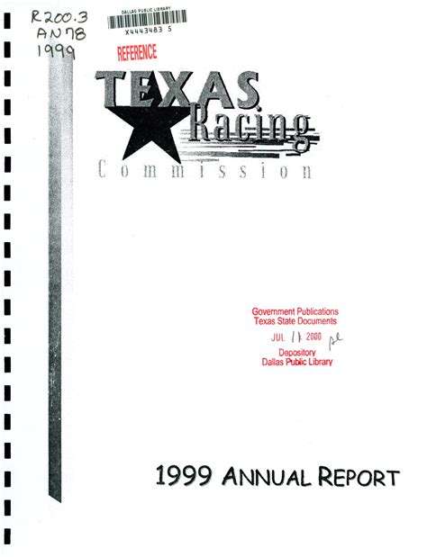 Texas Racing Commission Annual Report: 1999 - The Portal to Texas History