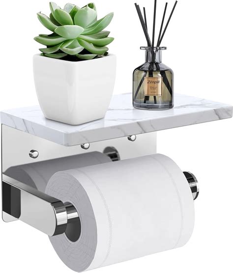 Chrome Toilet Paper Holder with Natural Marble Shelf, 304 Stainless ...