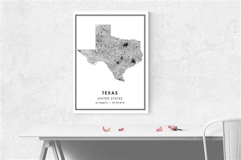 Texas US State United States map print poster canv... – Vicedeal