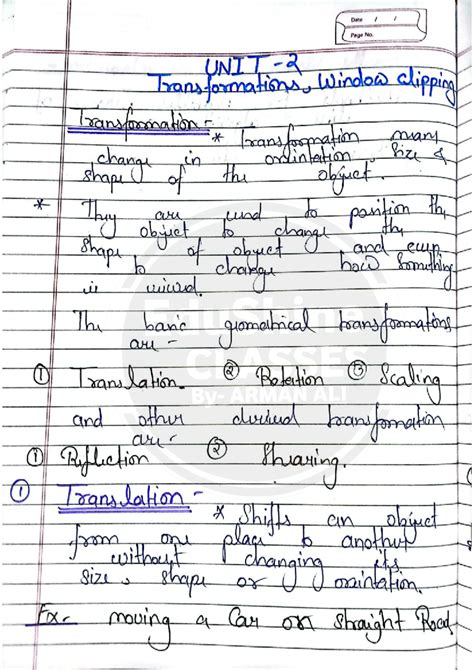 Computer Graphics (CG101) Unit 2: Transformations One Shot Notes - Studocu