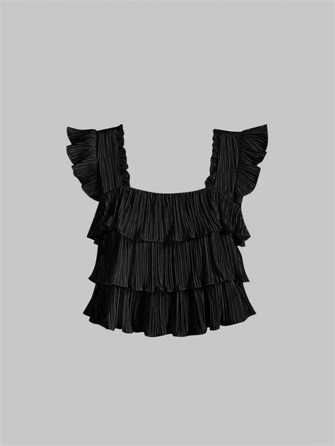 SHEIN MOD White Ruffle Trim Cute & Romantic Blouse For Girls, Summer ...