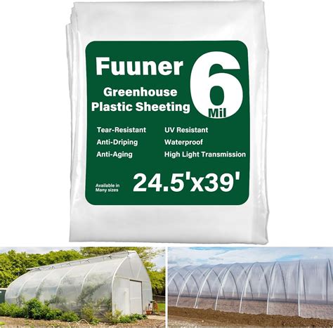 Amazon.com : Greenhouse Plastic, Fuuner 6 Mil 24.5 x 39ft Clear ...
