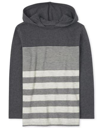 Boys Long Sleeve Striped Hooded Top - GRAY | The Children's Place