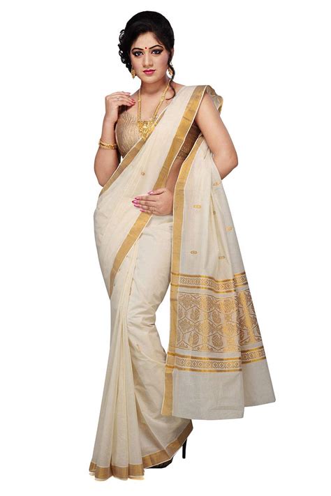R SELVAMANI TEX Women's Selvamani Tex Cotton Kerala Kasavu Zari Saree ...