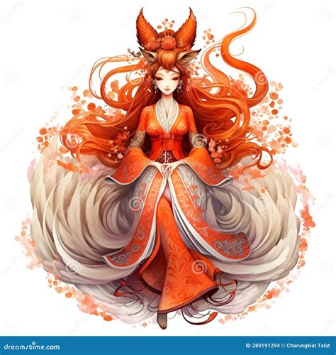 Chinese Queen Nine Tailed Fox Graphic Vector Stock Illustration ...