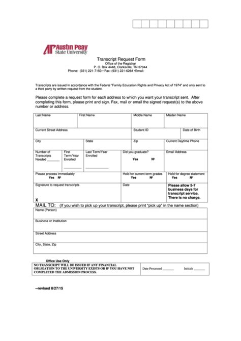 Image result for Transcript Request Form Example