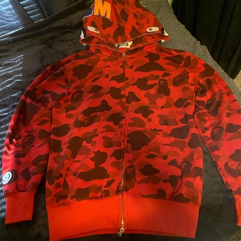 BAPE Men's Red and Black Hoodie | Depop