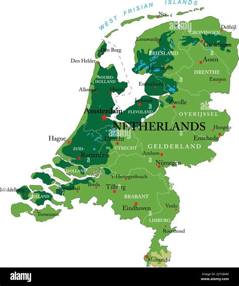 Netherlands Physical Mapgeography Map Of Netherlands Netherlands