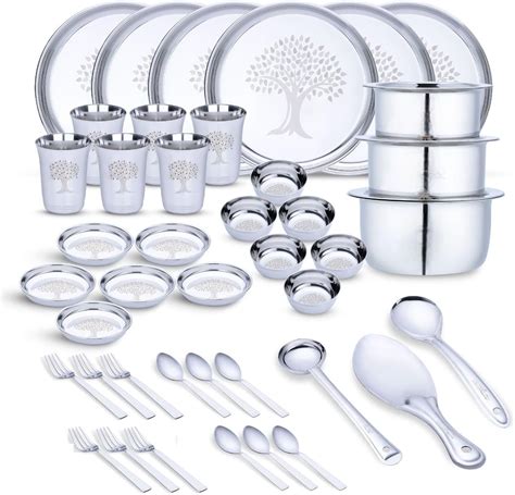 SAGER Stainless Steel Dinner Set - 51 Pieces, Silver, Floral : Amazon ...