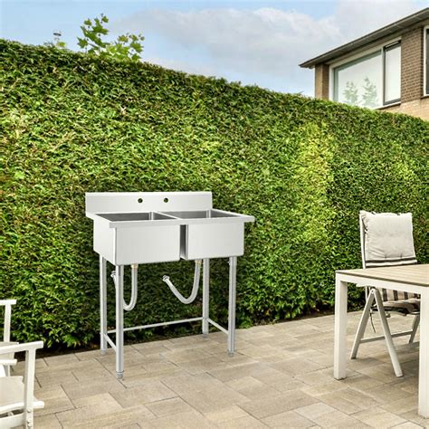 babevy 2 Compartment Freestand Commercial Sink, Outdoor Utility Sink ...