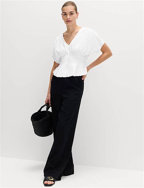 Buy Linen Rich Waisted Top at Marks & Spencer
