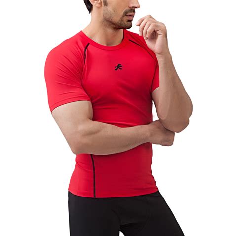 Nylon Compression Tshirt Half Sleeve Tights For Men (Red) – ReDesign Sports