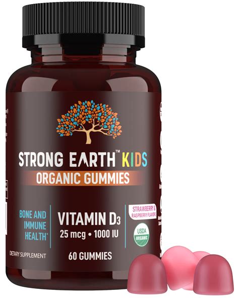 Strong Earth Organic Vitamin D3 Gummies for Kids (1000 IU Vitamin D 3 ...