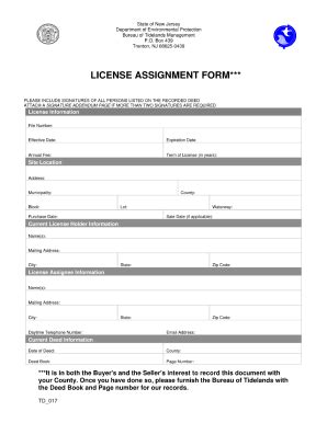 new jersey assignment of tidelands license form - Blank Fillable ...