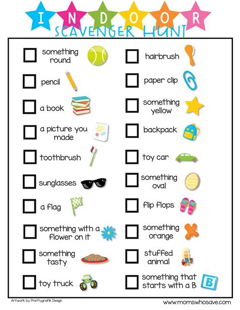 Free Indoor Scavenger Hunt List Printable