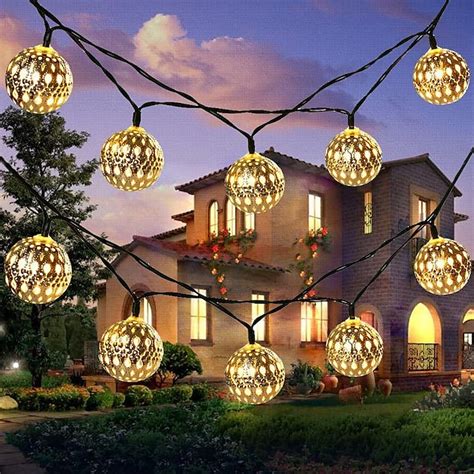 Solar Moroccan String Lights LED Globe Fairy Lights Outdoor Waterproof ...