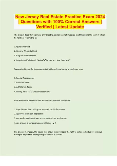 New Jersey Real Estate Practice Exam 2024 | Questions with 100% Correct ...