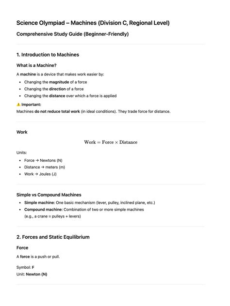 Science Olympiad Machines (Div C) Comprehensive Study Guide - Studocu